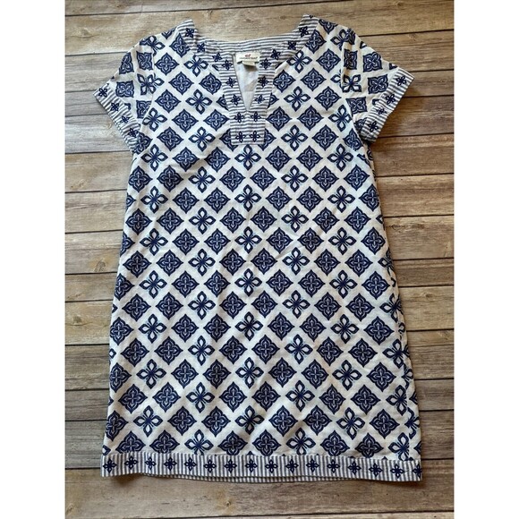 $170 Vineyard Vines Whale Tail Print Tunic Shift Dress Sz 4 Blue White Linen - Picture 1 of 6
